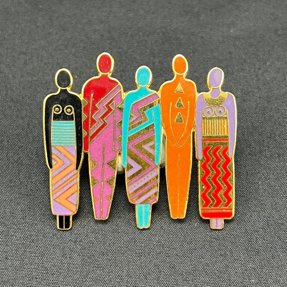 Laurel Burch Tribe Brooch Multicolor‎ Enamel Figural Gold Tone Vintage